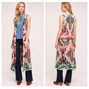 Cecilia Prado Anthropologie Sleeveless Duster Cardigan Sweater Boho Festival Med